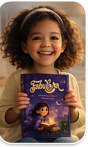 Maria segurando seu livro Fabulora