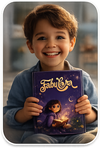 Lucas segurando seu livro Fabulora
